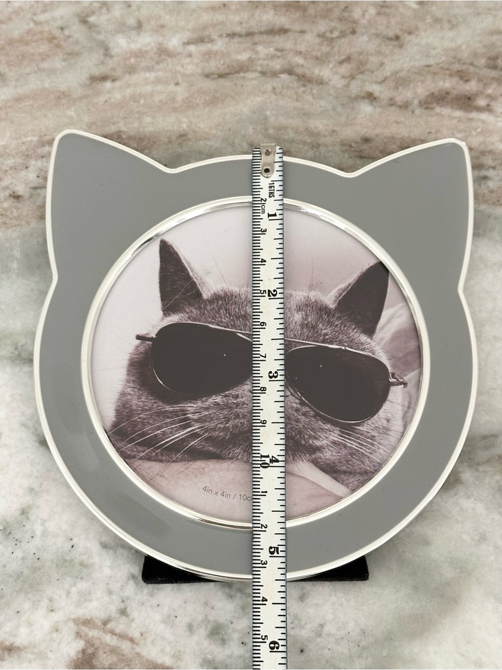 4x4 Round Kitty Cat Picture Frame - Grey & Silver - Picture 10 of 12